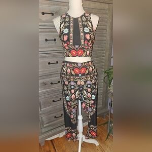 Democracy Yoga Floral Set TOP Is sz XL LEGGINGS sz L